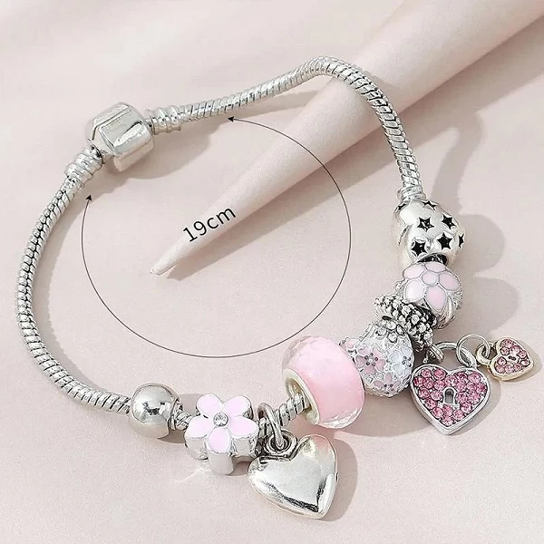 Bracelet à breloques coeur d'amour été rose blanc cristal perle argent or|4,29 €|OKKO MODE