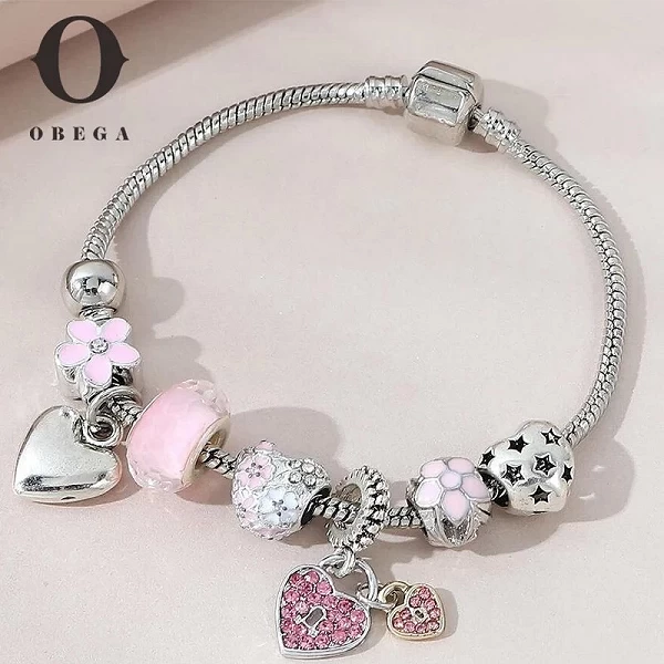 Bracelet à breloques coeur d'amour été rose blanc cristal perle argent or|4,29 €|OKKO MODE