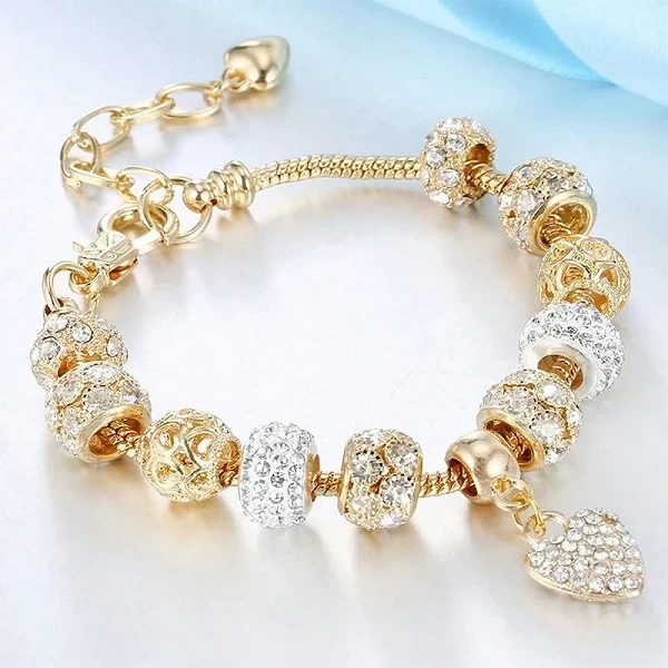 Bracelet à breloques coeur d'amour été rose blanc cristal perle argent or|4,29 €|OKKO MODE