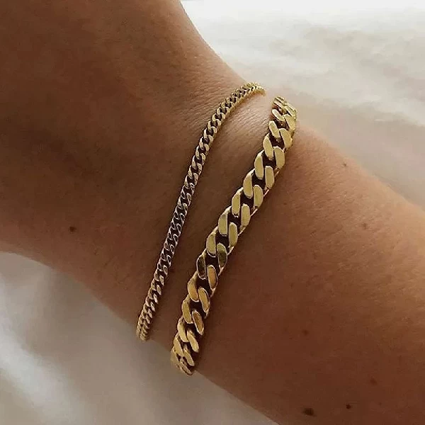 Bracelet en acier inoxydable plaqué or 18 carats pour hommes et femmes, bijoux cubains de style rue SION L|7,13 €|OKKO MODE