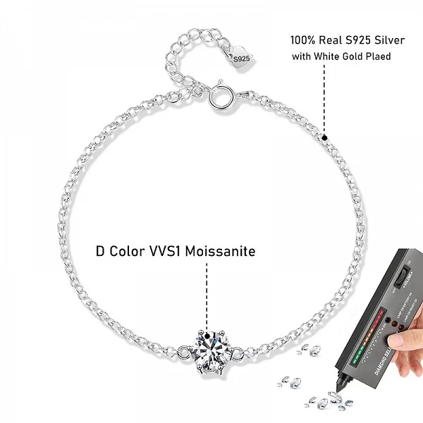 Bracelet Moissanite pour Femme, Plaqué Or Blanc 925 - Testé Diamant & Passe Diamond Tester|23,76 €|OKKO MODE