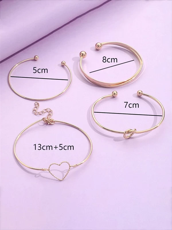 Ensemble de 4 Bracelets Ouverts pour Femmes en Alliage - Bijoux Amour Cœur Nœud Manchette|3,01 €|OKKO MODE