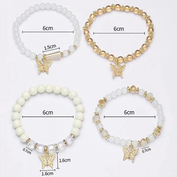 Bracelets en Perles de Papillon pour Femmes: Bracelets Élastiques Roses, Bijoux Fête|4,39 €|OKKO MODE