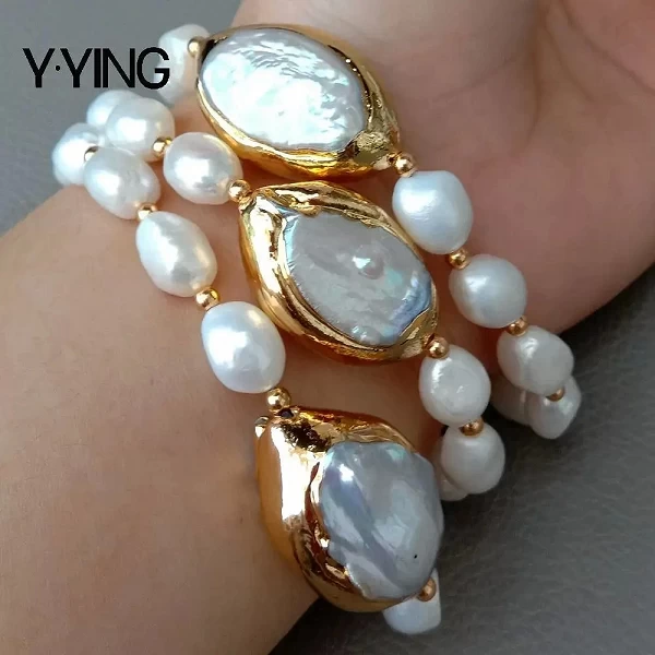 Bracelet de perles baroques blanches 8 pouces Y.YING - Bijoux mariage freshwater pearl|31,49 €|OKKO MODE