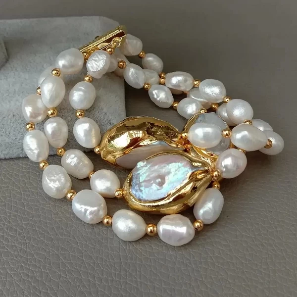 Bracelet de perles baroques blanches 8 pouces Y.YING - Bijoux mariage freshwater pearl|31,49 €|OKKO MODE