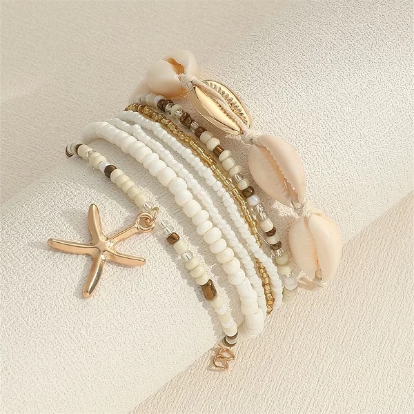 Bracelets tissés bohème étoile mer coquillage perle plage été 6 pièces|3,96 €|OKKO MODE