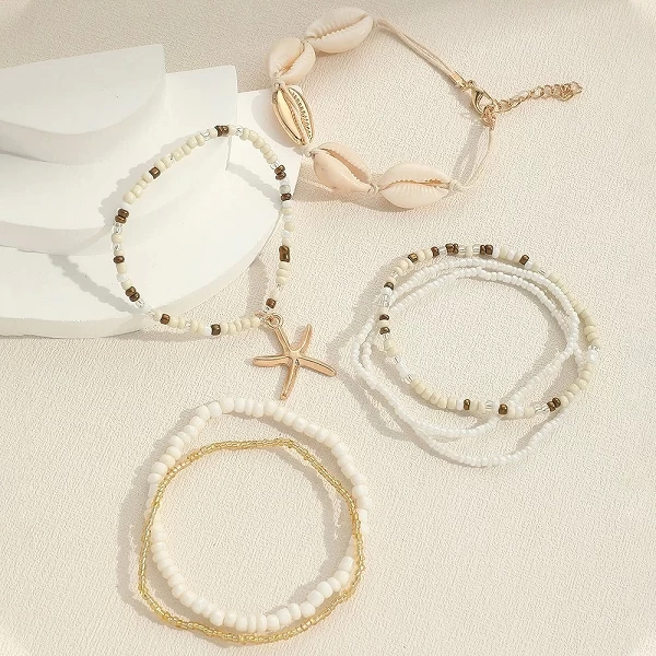 Bracelets tissés bohème étoile mer coquillage perle plage été 6 pièces|3,96 €|OKKO MODE