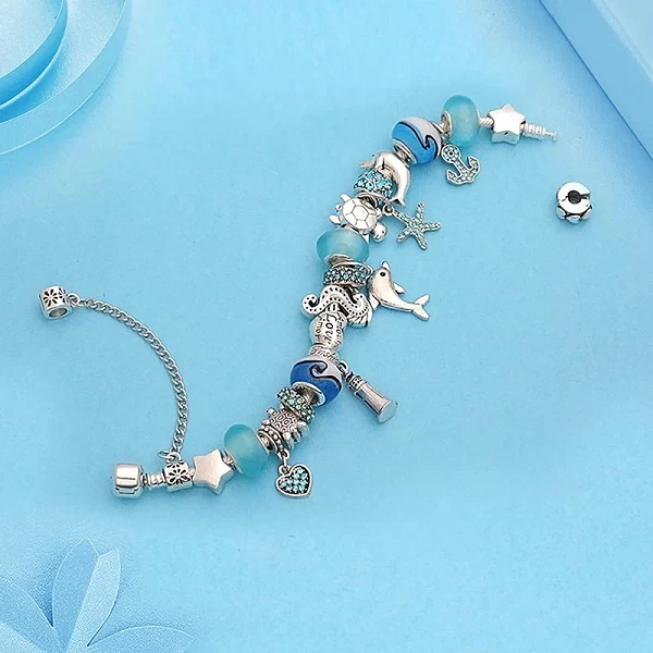 Bracelets pour femmes en cristal de Murano bleu - Bracelets breloques DIY, cadeau bijoux|7,41 €|OKKO MODE