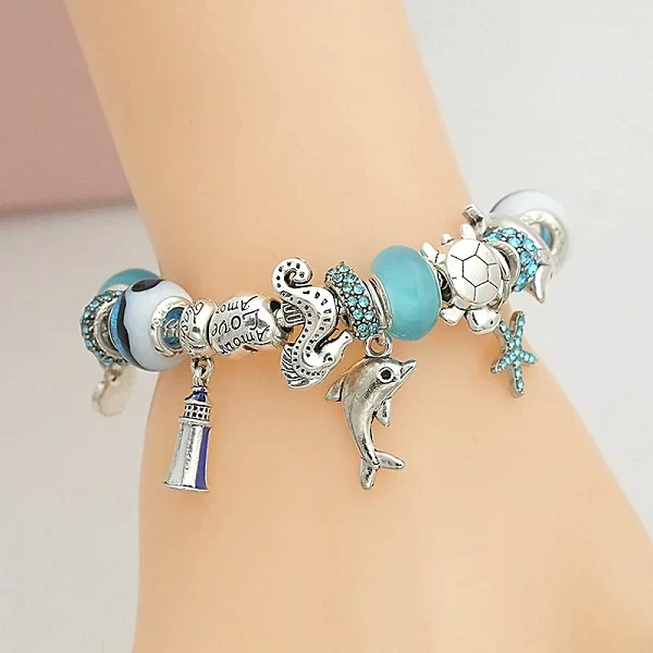 Bracelets pour femmes en cristal de Murano bleu - Bracelets breloques DIY, cadeau bijoux|7,41 €|OKKO MODE