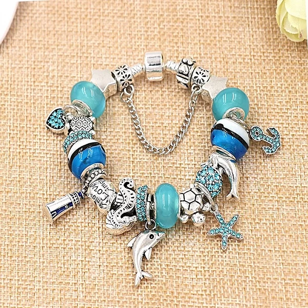 Bracelets pour femmes en cristal de Murano bleu - Bracelets breloques DIY, cadeau bijoux|7,41 €|OKKO MODE