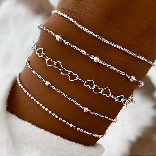 Bracelets dorés multicouches pour femmes, Bijoux d'amour élégants et carillons tendance|1,98 €|OKKO MODE