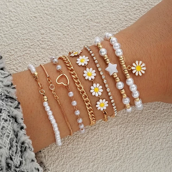 Ensemble de bracelets bohèmes vintage pour femmes, pendentif AndrFlower, perles d'étoile et de coeur, bracelets de perles, cadea|3,96 €|OKKO MODE