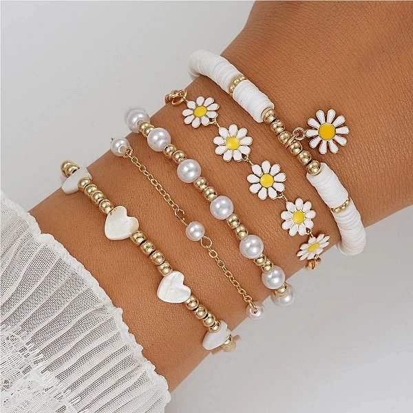 Ensemble de bracelets bohèmes vintage pour femmes, pendentif AndrFlower, perles d'étoile et de coeur, bracelets de perles, cadea|3,96 €|OKKO MODE