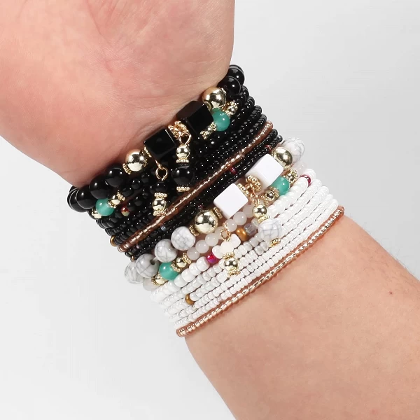 Bracelets de perles empilables bohèmes pour femmes, ensemble de bracelets multicouches commandés, bijoux multicolores|3,01 €|OKKO MODE