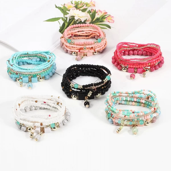 Bracelets de perles empilables bohèmes pour femmes, ensemble de bracelets multicouches commandés, bijoux multicolores|3,01 €|OKKO MODE