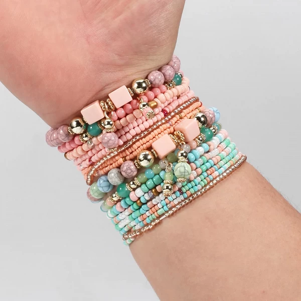 Bracelets de perles empilables bohèmes pour femmes, ensemble de bracelets multicouches commandés, bijoux multicolores|3,01 €|OKKO MODE