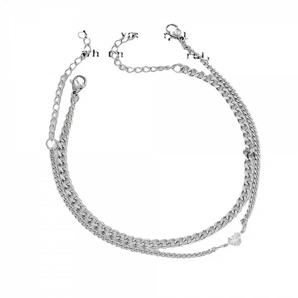 Ensemble de bracelets en acier inoxydable pour hommes et femmes, coeur en cristal, bijoux en argent, mode simple, couple, unisex|2,96 €|OKKO MODE