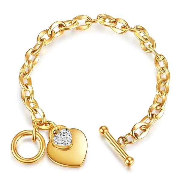 SION L-Bracelet en acier inoxydable plaqué or pour femme et fille, bracelet étanche, pendentif coeur géométrique, ne se décolore|2,97 €|OKKO MODE