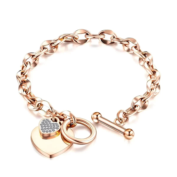 SION L-Bracelet en acier inoxydable plaqué or pour femme et fille, bracelet étanche, pendentif coeur géométrique, ne se décolore|2,97 €|OKKO MODE