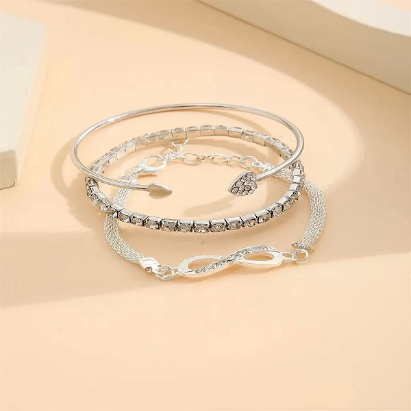 Ensemble de Bracelets Vintage en Argent et Clip pour Femme, Bijoux en Forme de Cœur, Strass, Géométrique, Ajustable, Manchette E|1,98 €|OKKO MODE