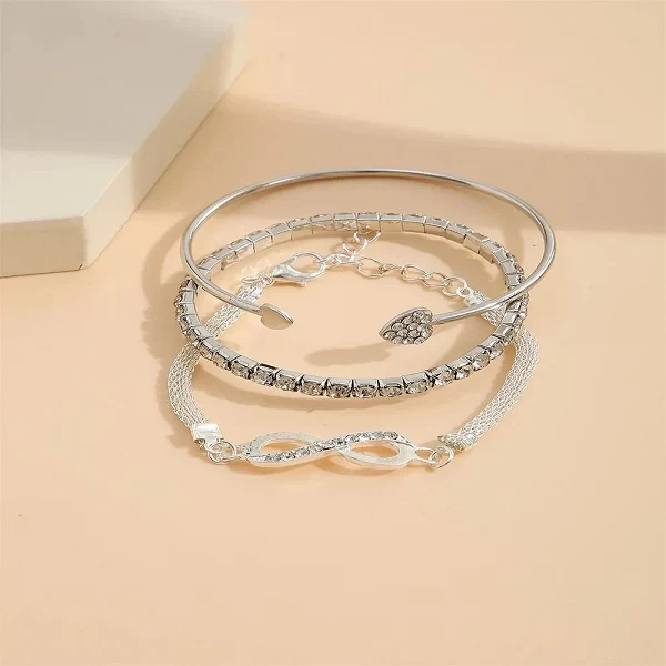 Ensemble de Bracelets Vintage en Argent et Clip pour Femme, Bijoux en Forme de Cœur, Strass, Géométrique, Ajustable, Manchette E|1,98 €|OKKO MODE