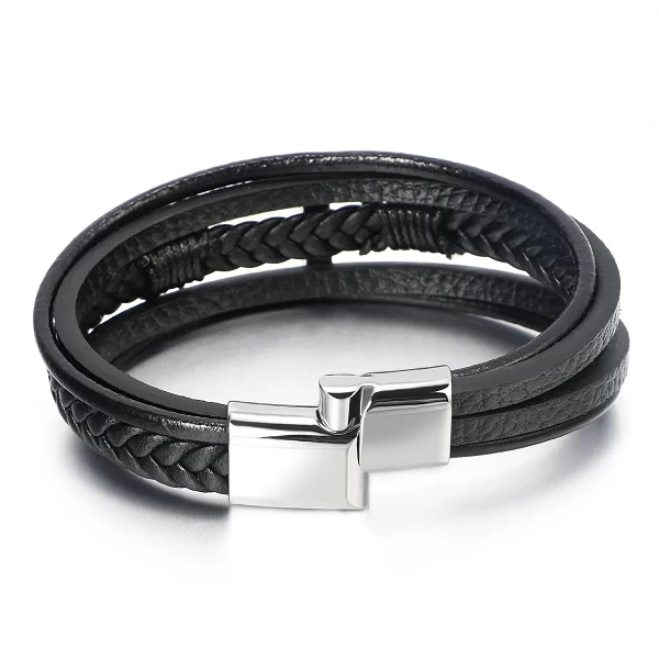 Bracelet en Cuir Tissé à la Main avec croix pour Homme, Multicouche Européen et Américain, Bijoux cuir|3,96 €|OKKO MODE