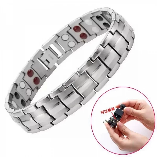 Bracelet magnétique santé hommes femmes acier inoxydable 4 éléments, Bijoux diamant pour CouJO& Link|5,39 €|OKKO MODE