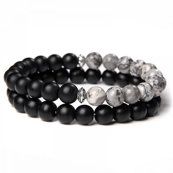 Bracelet de Perles Naturelles Extensible avec Œil de Tigre et Obsidienne pour Homme|6,38 €|OKKO MODE