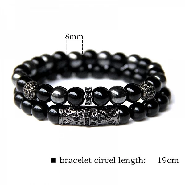 Bracelet de Perles Naturelles Extensible avec Œil de Tigre et Obsidienne pour Homme|6,38 €|OKKO MODE