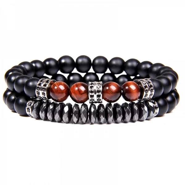 Bracelet de Perles Naturelles Extensible avec Œil de Tigre et Obsidienne pour Homme|6,38 €|OKKO MODE