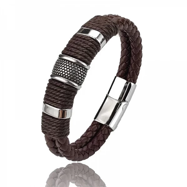 Bracelet en cuir véritable marron multicouche vintage pour hommes, bracelet de perles de pierre Bijoux en acier inoxydable|6,00 €|OKKO MODE