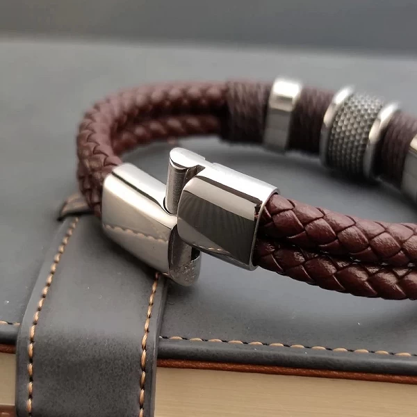 Bracelet en cuir véritable marron multicouche vintage pour hommes, bracelet de perles de pierre Bijoux en acier inoxydable|6,00 €|OKKO MODE