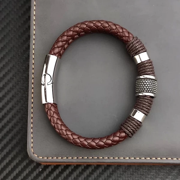 Bracelet en cuir véritable marron multicouche vintage pour hommes, bracelet de perles de pierre Bijoux en acier inoxydable|6,00 €|OKKO MODE