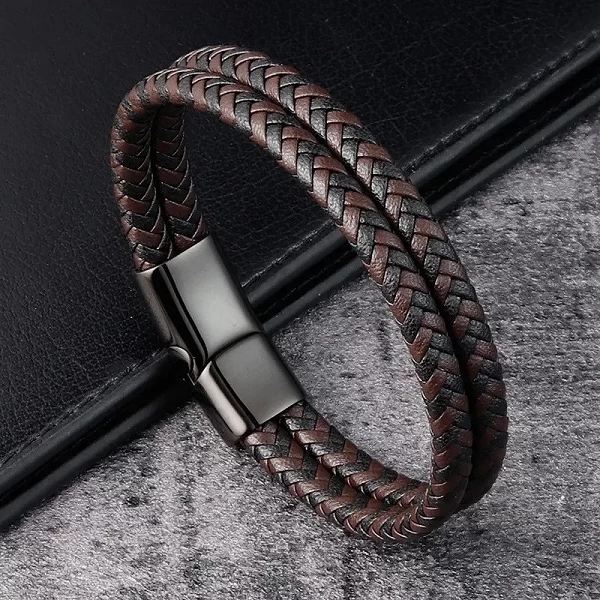 Bracelet en cuir pour hommes, bracelet design spécial à rayures bleues et noir - cadeau d'anniversaire|2,96 €|OKKO MODE