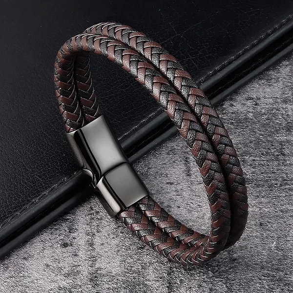 Bracelet en cuir pour hommes, bracelet design spécial à rayures bleues et noir - cadeau d'anniversaire|2,96 €|OKKO MODE