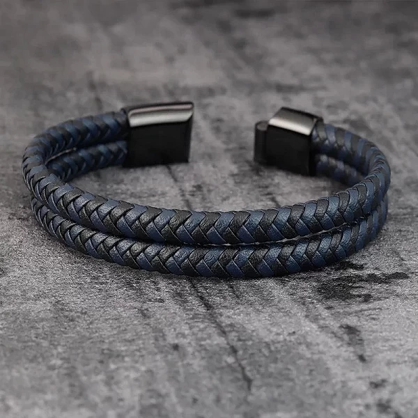 Bracelet en cuir pour hommes, bracelet design spécial à rayures bleues et noir - cadeau d'anniversaire|2,96 €|OKKO MODE