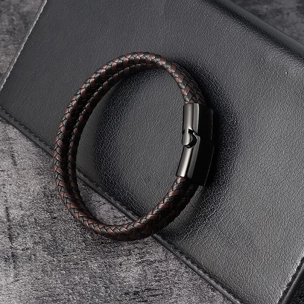 Bracelet en cuir pour hommes, bracelet design spécial à rayures bleues et noir - cadeau d'anniversaire|2,96 €|OKKO MODE