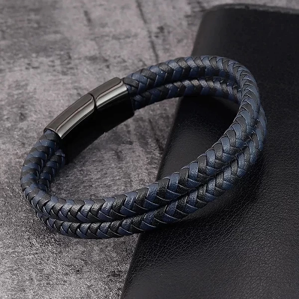 Bracelet en cuir pour hommes, bracelet design spécial à rayures bleues et noir - cadeau d'anniversaire|2,96 €|OKKO MODE