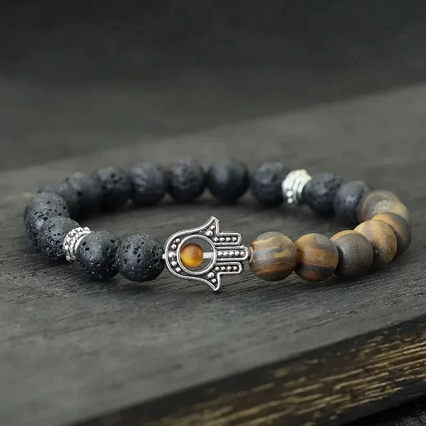 Bracelet à brins tibétain pour homme, Fatima Natural Volcanic Rock - Bijoux Meditation Cou|2,97 €|OKKO MODE