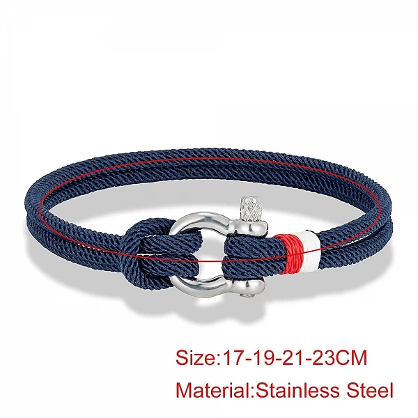 Bracelet en ULtressé Bleu Marine pour Hommes et Femmes, Acier Inoxydable, Mini Manille en Fer à Cheval - Bijoux E-commerce|3,98 €|OKKO MODE