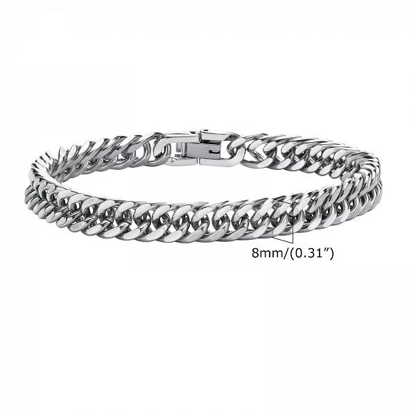 Bracelet à maillons Miami en acier inoxydable pour homme et femme Bijoux Double Bordure 8mm 10mm 12mm|5,99 €|OKKO MODE