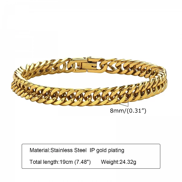 Bracelet à maillons Miami en acier inoxydable pour homme et femme Bijoux Double Bordure 8mm 10mm 12mm|5,99 €|OKKO MODE