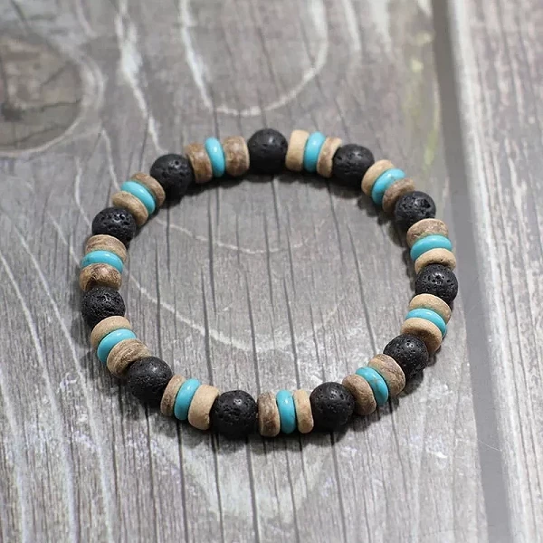 Bracelet en bois vintage pour homme, pierre d'obsidienne de lave naturelle, bijoux de prière méditation yoga Canade|4,00 €|OKKO MODE