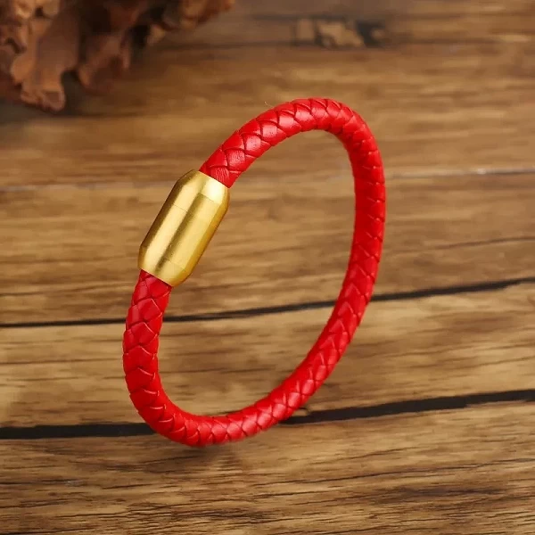 Bracelets en cuir tissés à la main pour hommes et femmes, bracelets punk simples, bracelets à boucle magnétique en acier inoxyda|6,29 €|OKKO MODE