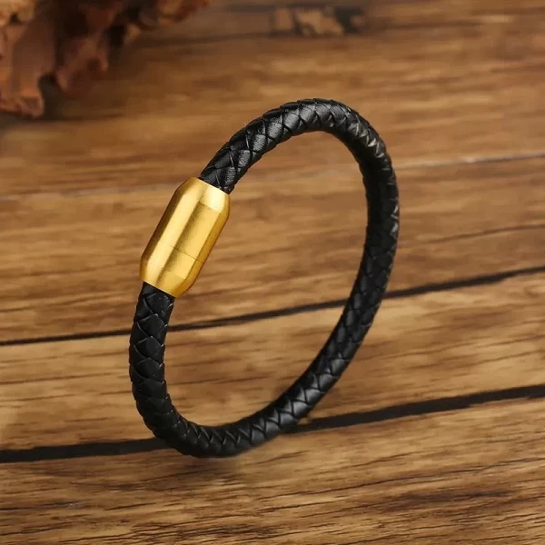 Bracelets en cuir tissés à la main pour hommes et femmes, bracelets punk simples, bracelets à boucle magnétique en acier inoxyda|6,29 €|OKKO MODE