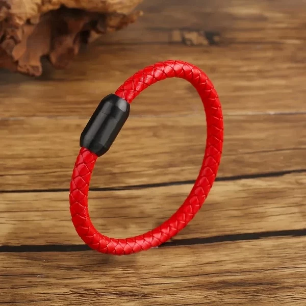 Bracelets en cuir tissés à la main pour hommes et femmes, bracelets punk simples, bracelets à boucle magnétique en acier inoxyda|6,29 €|OKKO MODE