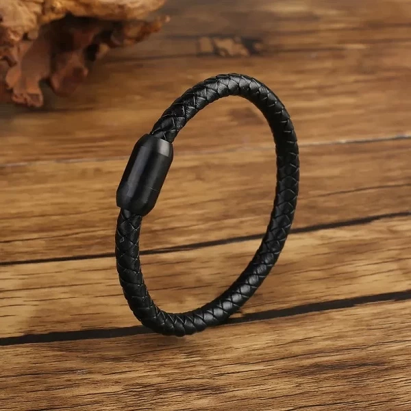 Bracelets en cuir tissés à la main pour hommes et femmes, bracelets punk simples, bracelets à boucle magnétique en acier inoxyda|6,29 €|OKKO MODE