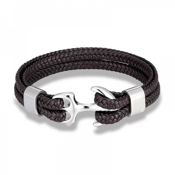 MKENDN – Bracelet ancre en cuir tissé pour homme et femme, accessoire de Sport en acier inoxydable noir avec boucle|5,39 €|OKKO MODE