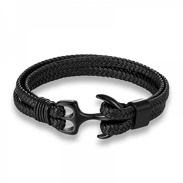 MKENDN – Bracelet ancre en cuir tissé pour homme et femme, accessoire de Sport en acier inoxydable noir avec boucle|5,39 €|OKKO MODE