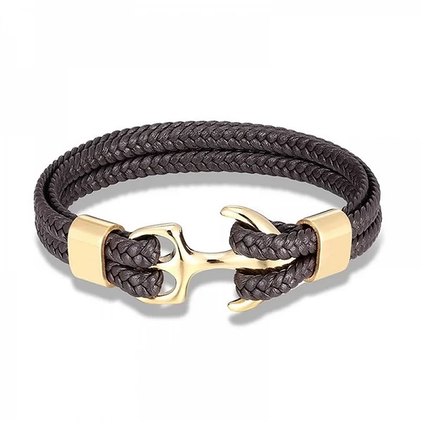 MKENDN – Bracelet ancre en cuir tissé pour homme et femme, accessoire de Sport en acier inoxydable noir avec boucle|5,39 €|OKKO MODE